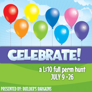 Celebrate! A L$10 full perm hunt.  July 9-26